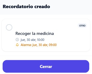 Ejemplo de aviso o notificación de RecordatoriosIA