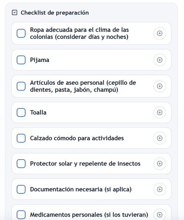 Checklist con maleta, documentos y reservas en Plan Rápido