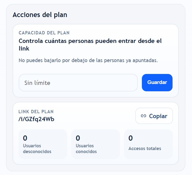 Acciones y enlaces del plan de viaje en Plan Rápido