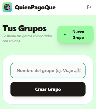 Pantalla de QuiénPagoQué para crear un nuevo grupo